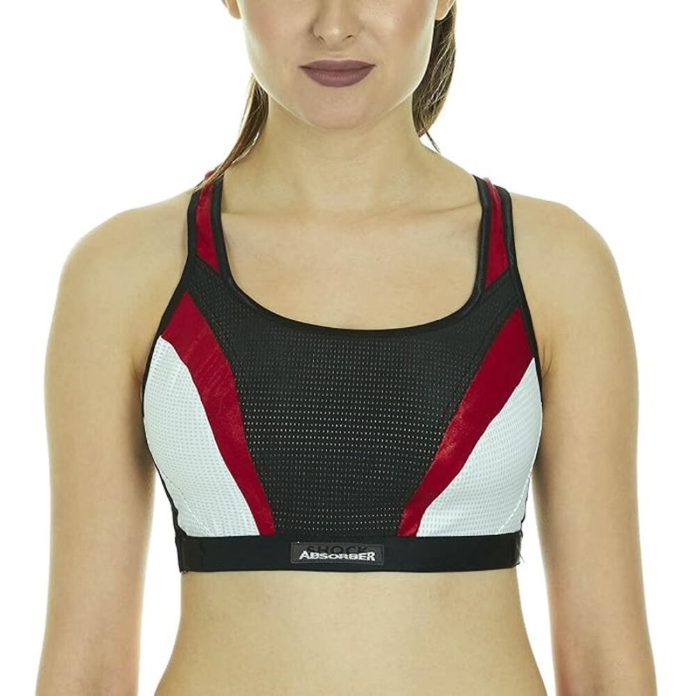 NWT Shock Absorber Black White Red Color Block Sports Bra Women's Size 36C